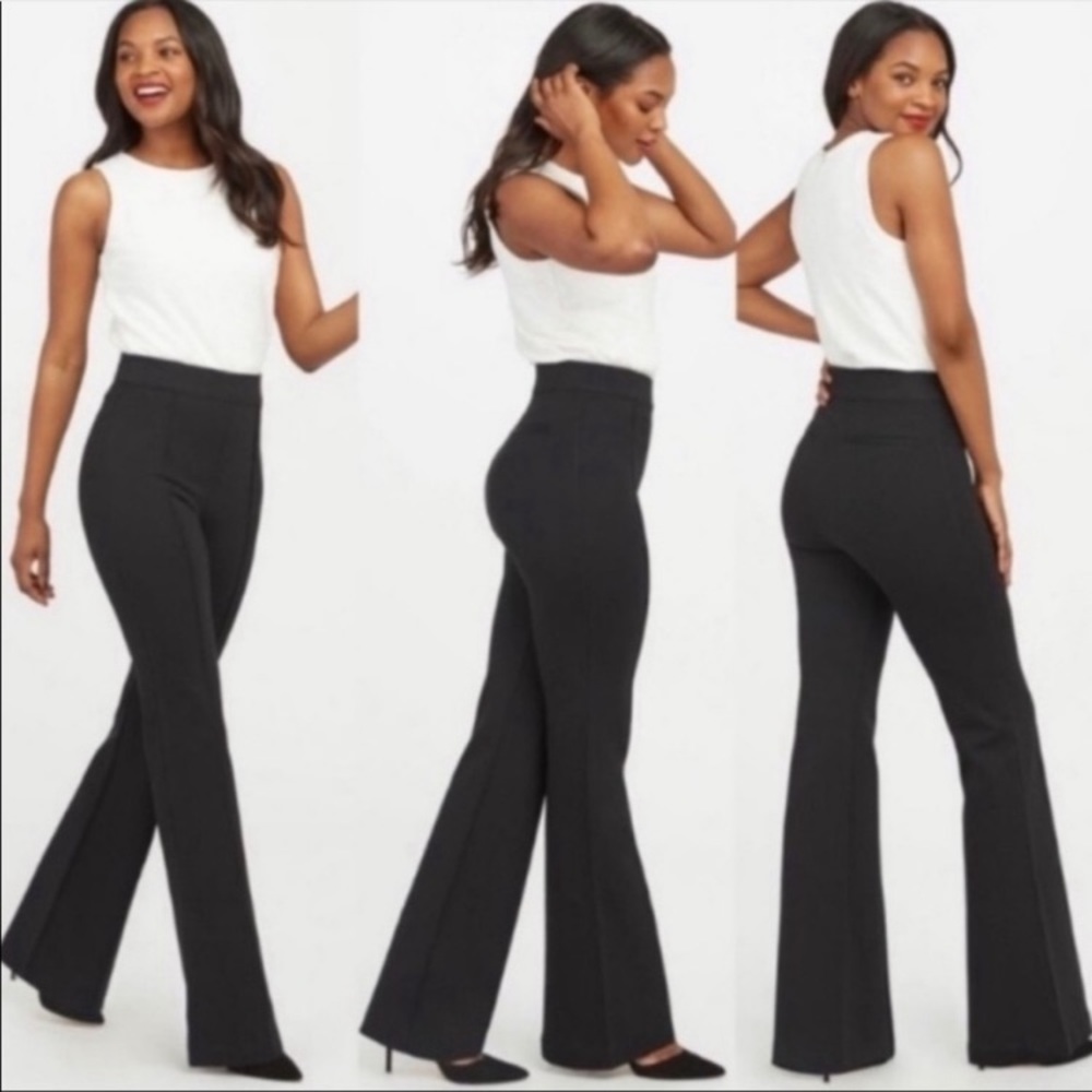 Spanx The Perfect Pant High Rise Flare Black Pull On Shapewear Size Medium Tall